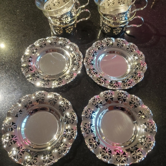 Vintage Schott Mainz Chrome Tea Cups Set 4 - Picture 11 of 11